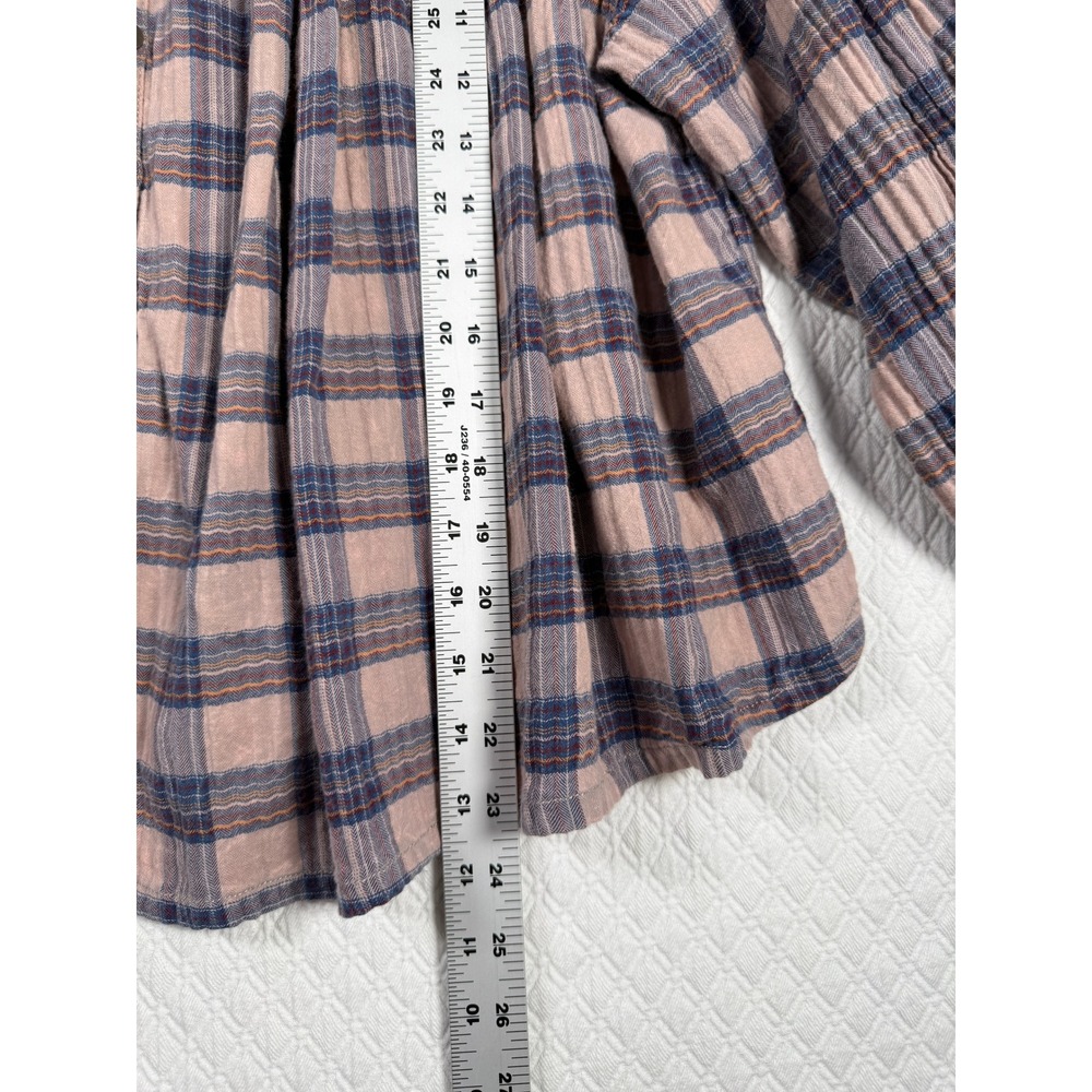 We The Free Free People Jessi Plaid Henley Sm Babydoll Peasant Top Pink Blue 1.5 - Picture 5 of 8